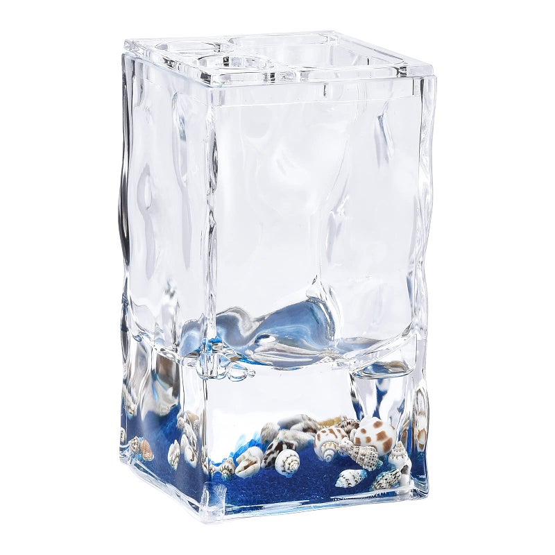 Locco Decor 4 Piece Acrylic Liquid 3D Floating Motion Bathroom Vanity Accessory Set Oceam Theme Shell Toothbrush Holder, Tumbler, Soap Dispenser, Soap Dish - Image 3